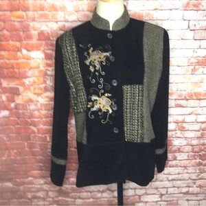 Vintage Notations Boho Patchwork embroidered Button Down Blazer Jacket